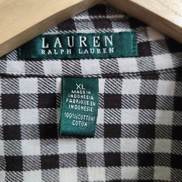 Lauren Ralph Lauren Womens Classic Fit Gingham Button-Down Shirt XL Cream Brown - Picture 6 of 9